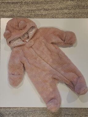 Carter's Plush Pink Bear Hooded Footie One-Piece Pram 3 Months
